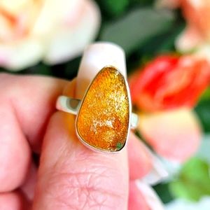 Natural Baltic Amber Rough - Poland 925 Silver Ring s.6 handmade 925